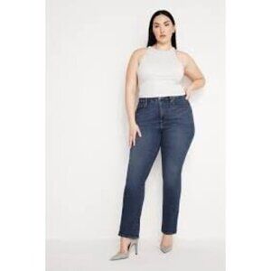 Good American Good Legs Straight Jeans Curve Plus Size 22 Blue Stretch Dark Wash